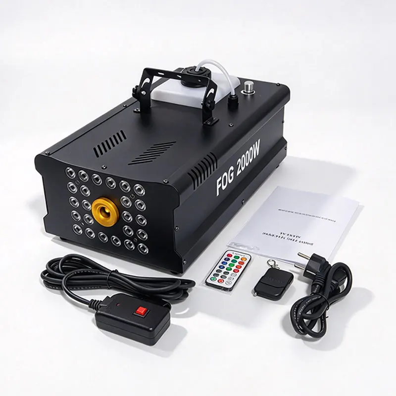 Fog Smoke Machine 24 LEDs 2000W 15m Spray Distance Remote Manual Control for Halloween Wedding Christmas Stage Bithday Bar Party