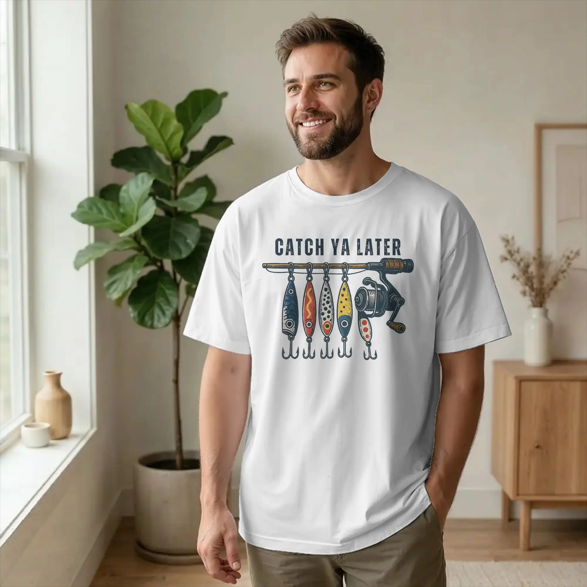 Funny Catch Ya Later Funny Vintage Fishing T-Shirts Men Round Neck Cotton T Shirts Lures Outdoor Short Sleeve Tees Gift merch