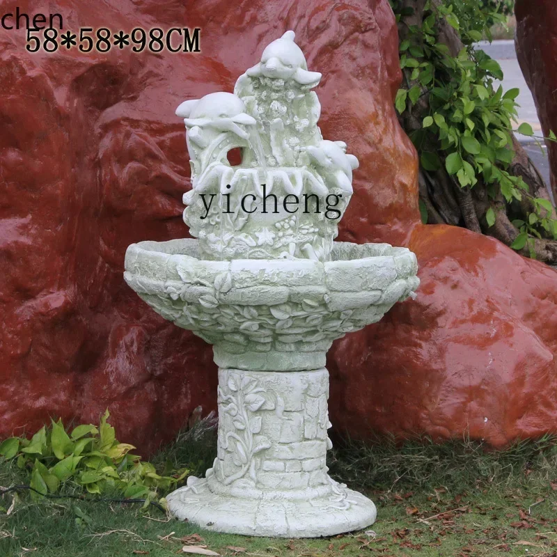 ZML Flowing Water Fountain Villa Courtyard Garden Mediterranean View Fish Pool Fountain Ornament