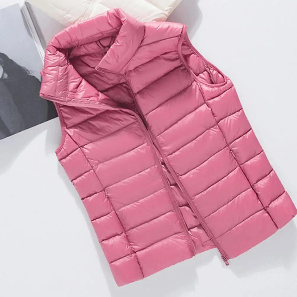 Capispalla senza maniche gilet imbottito invernale da donna con chiusura a cerniera colletto alla coreana Design senza maniche solido per esterno per il freddo