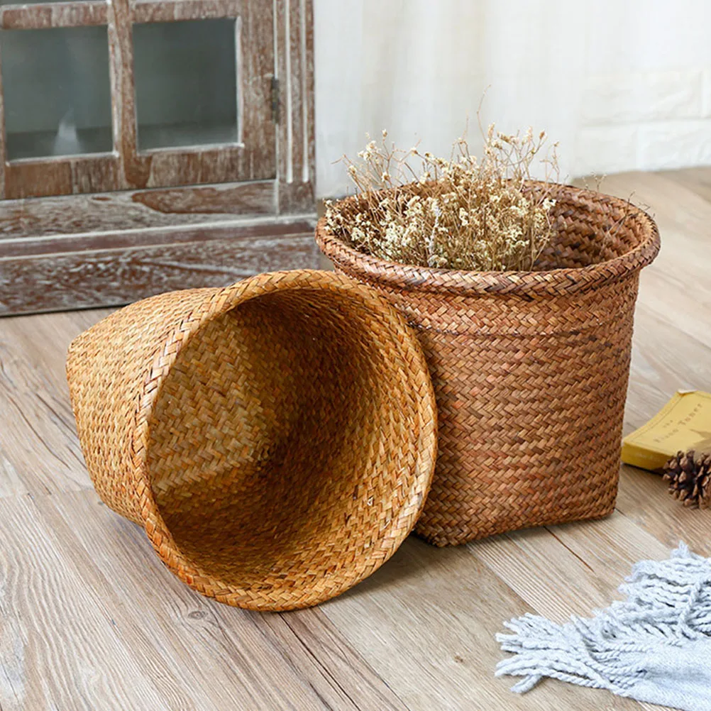 Basket Trash Can Woven Storage Wicker Waste Garbage Rattan Bin Laundry Sundries Wastebasket Paper Container Baskets Seagrass