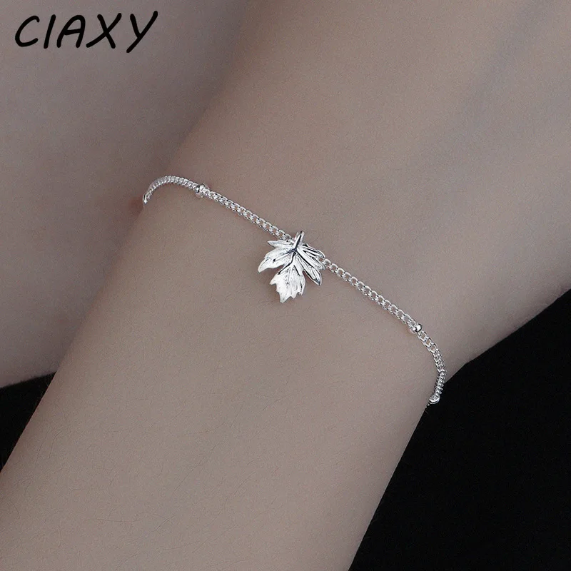 CIAXY Silver Color Maple Leaf Bracelets for Women Small Fresh Fashion Charm Bracelet Fashion Jewelry pulseras