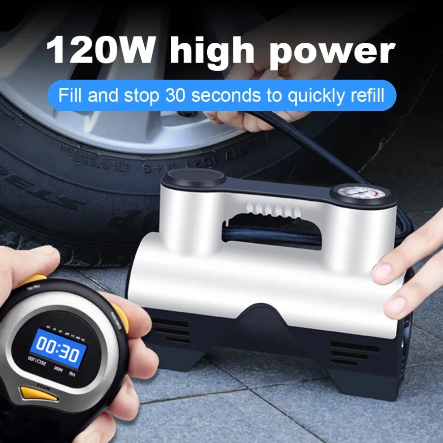 

Portable Car Air Compressor 120W Electric Tyre Inflatable Pump LCD Display Digital Automobile Tire Pump Portable Tire Inflator