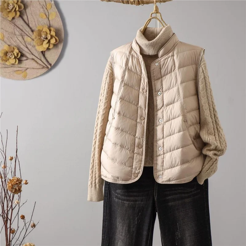 Autumn Winter Women All Match Down Waistcoat Coat Light Thin White Duck Down Vest Jacket Parkas Lady Warm Sleeveless Short Tank