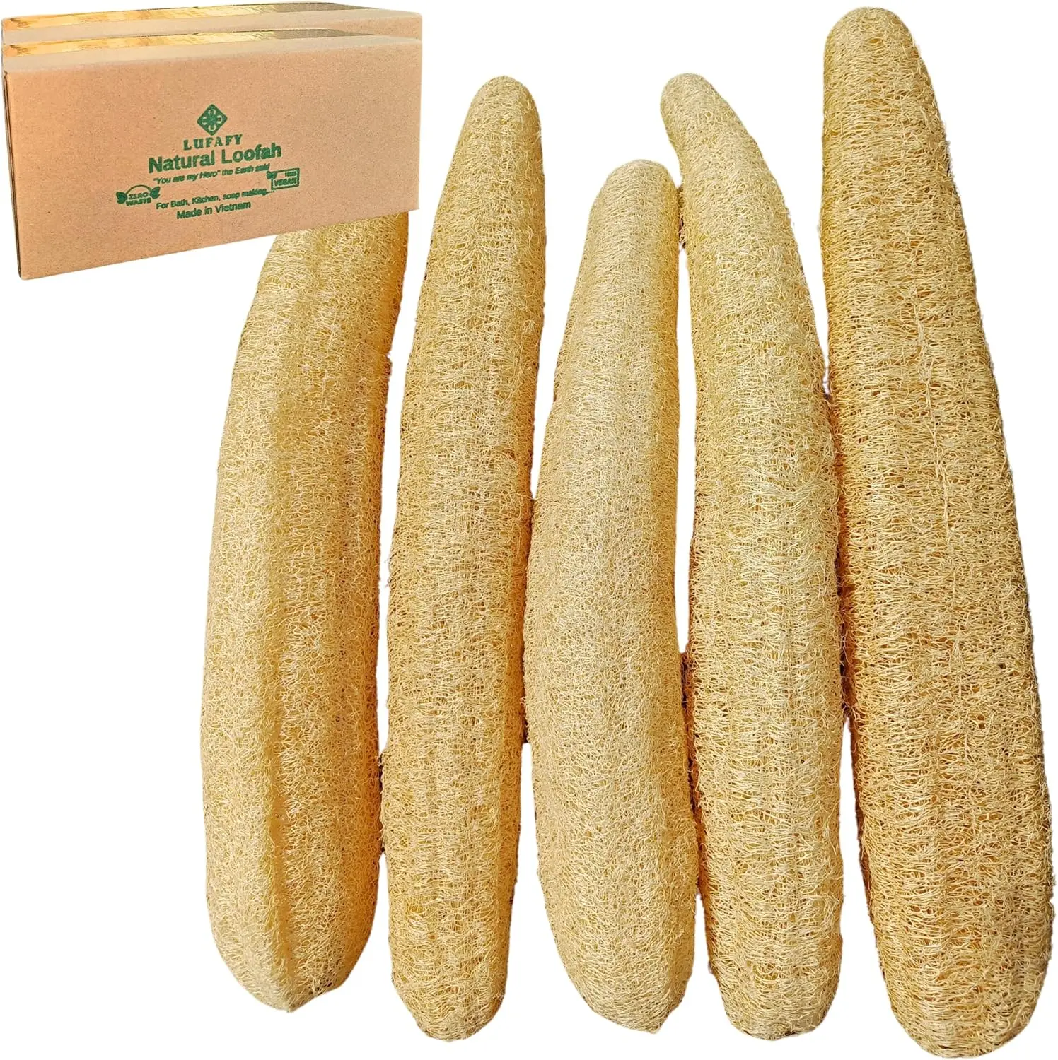 

5 Pcs Natural Loofah Sponges (14-16 Inches) - Organic Exfoliating Body Scrubber for Shower, Men & Women