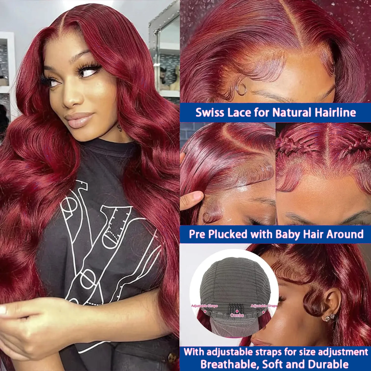 99J Burgundy 250 Density 13x4 Body Wave Lace Frontal Wigs Human Hair Colored Red Full Lace Front Human Hair Wig Brazilian Hair