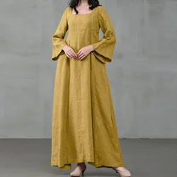 Medieval Dress Woman Costume Palace Cotton and Linen Victorian Dress Cosplay Long Maxi Dresses Kaftan Robe Black Pink Yellow