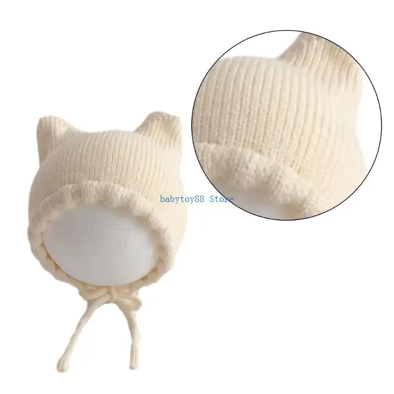 قبعة Y4UD منسوجة ناعمة للرضع، قبعة بلون موحد مع نمط الأذنين للخريف والشتاء