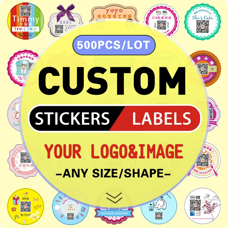 

500PCS Custom Stickers Customized Logo Labels Wedding Birthday Baptism Packaging Print Your Own Sticker Personalized Stickers