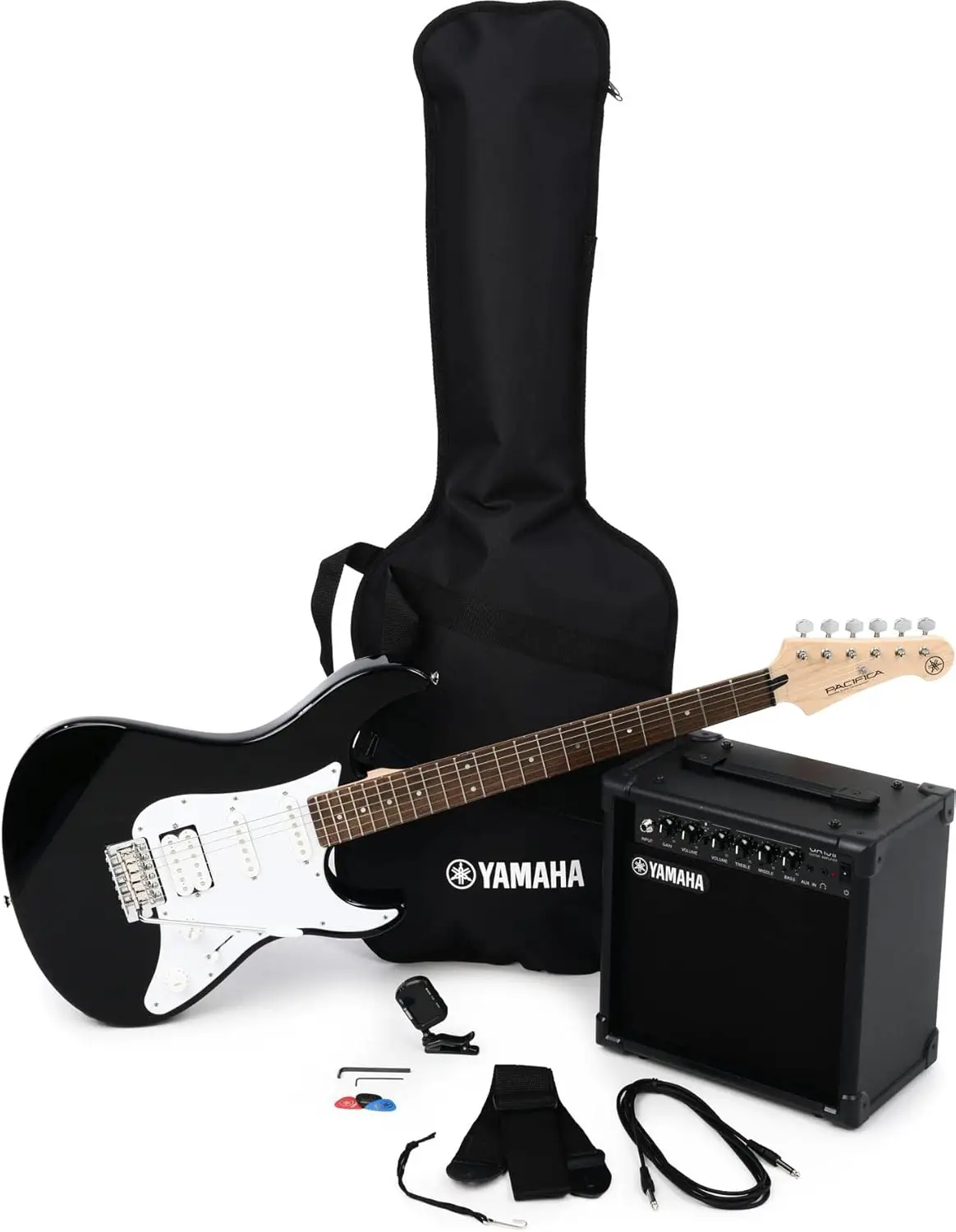 Electric Guitar Pack with Amplifier, Gig Bag, Tuner, Cable, Strap and Picks - Black