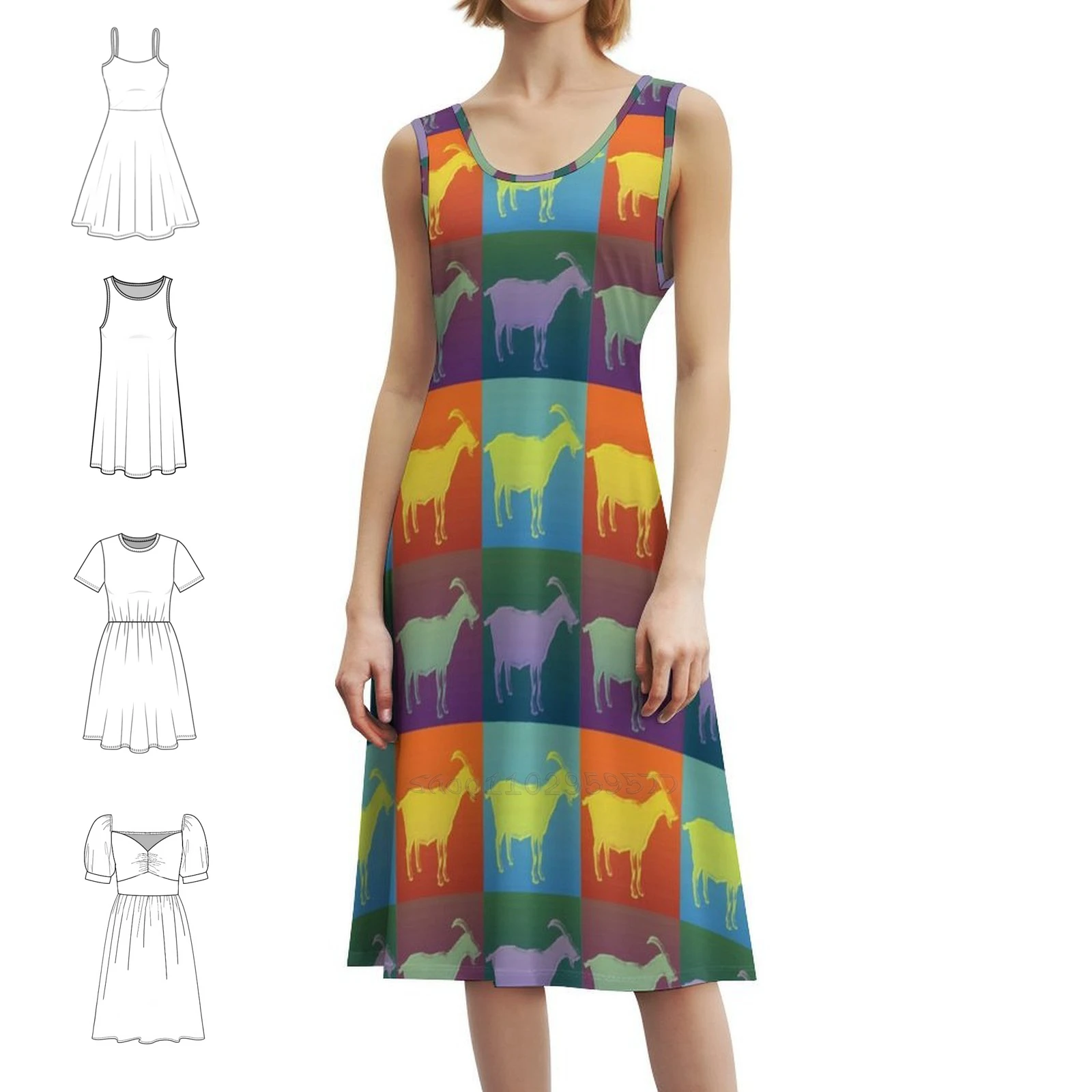 فستان الماعز الملون على الطراز الكوري للنساء فستان كاجوال أنيق للحفلات أو الارتداء اليومي الماعز الماعز الملون الملون