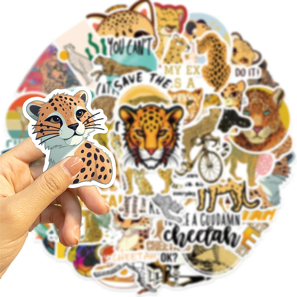 50pcs Cartoon Cute Leopard Cheetah Stickers For Laptop Ipad Guitar Phone Sticker Scrapbooking Material Craft Supplies