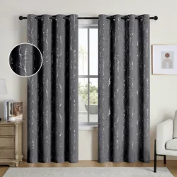 Pack Of 2 Blackout Curtains Grommet Thermal Insulated Room Darkening  With Tree Printed For Bedroom