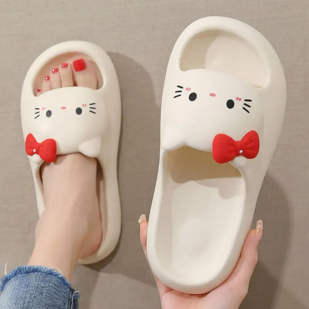 

Cartoon Hello Kitty Anime Eva Home Slippers Sanrio Girls Summer Flax Slippers Woman Indoor Cute Household Non-Slip Sandals Gift