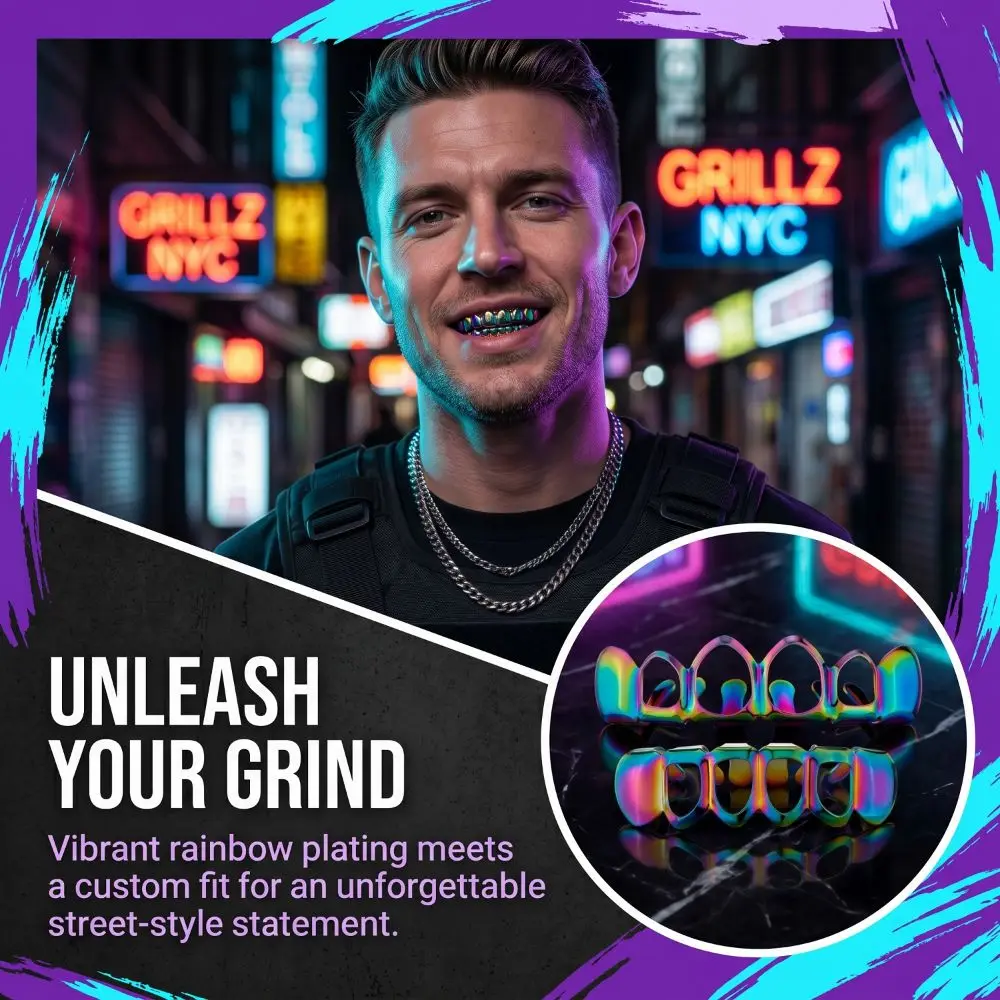 2Pcs/Set Hip Hop Dental Grills Glossy Classic Hollow Teeth Grillz Braces Trendy Fashionable Hollowed-Out Teeth Caps Dental Crown