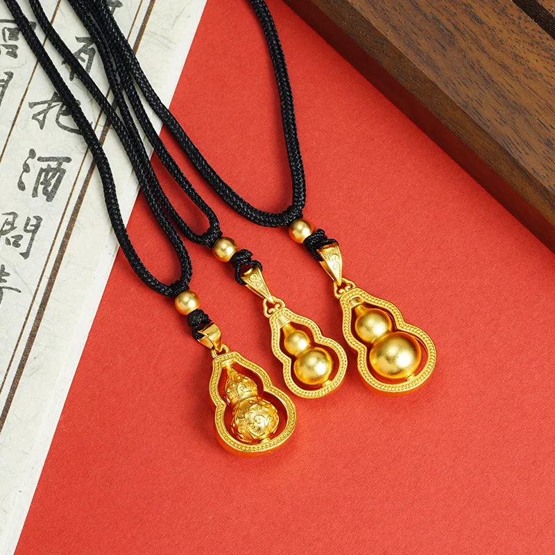 

New Vintage Lucky Gourd Rotatable Pendant Necklace Women Fashion Sand Gold Jewelry Stylish Long Lasting Colorfast Accessories