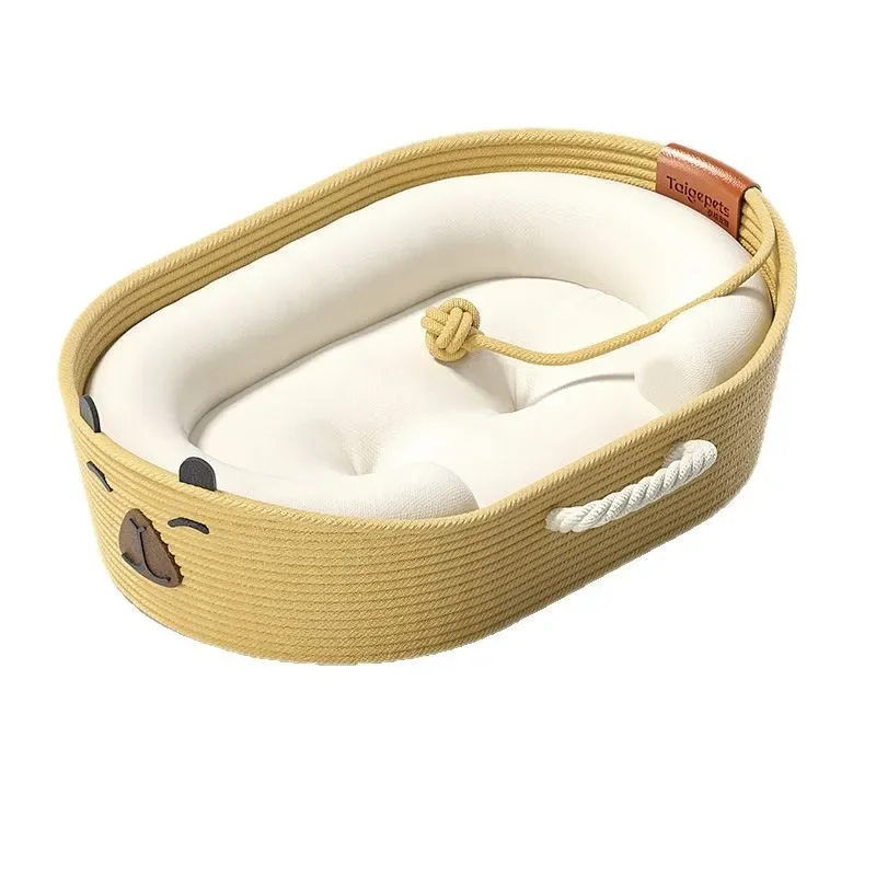 Oversized Woven Rattan Cat Bed with Scratching Board Summer Breathable Pet House Large Sleeping Basket for Indoor Cats