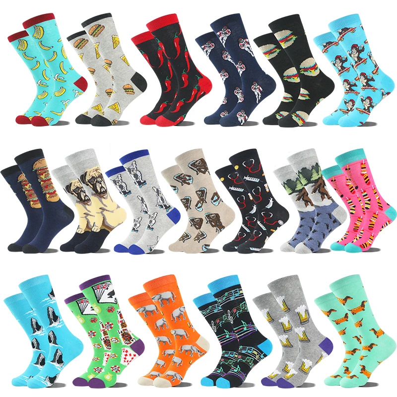 Creative Food Animal Funny Socks Cotton Alien Planet Socks Men Novelty Design Dinosaur Crew Skateboard Socks Calcetines Hombre