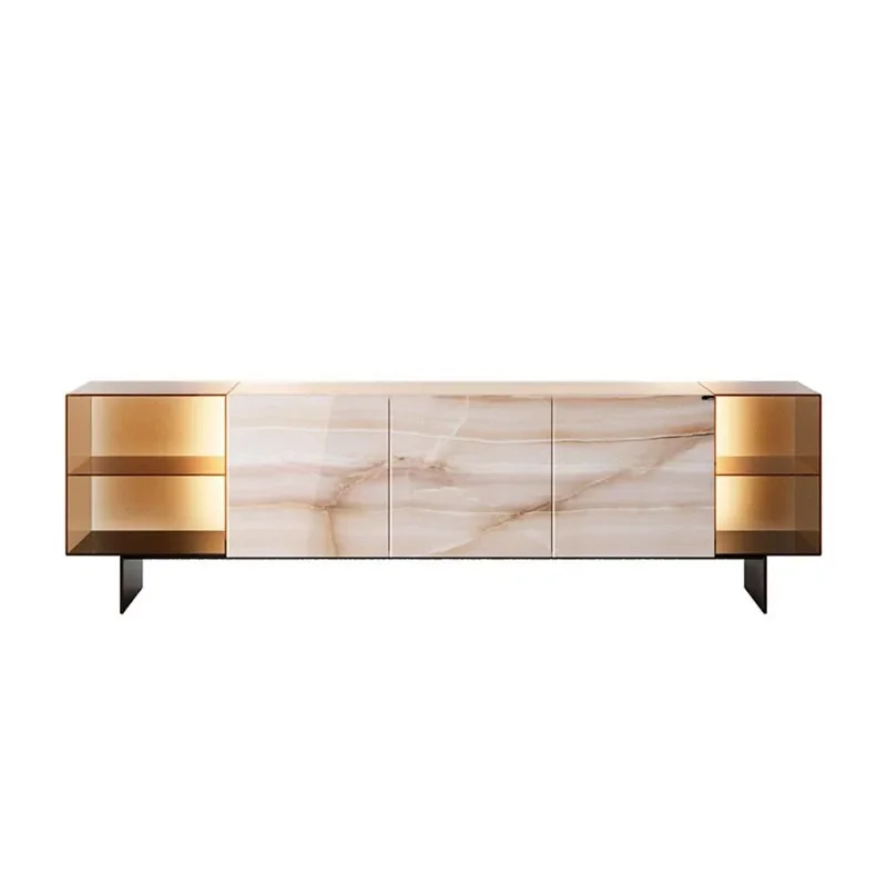 High-end marble side cabinet, light luxury and high-end feeling against the wall, modern designer glass locker for home use