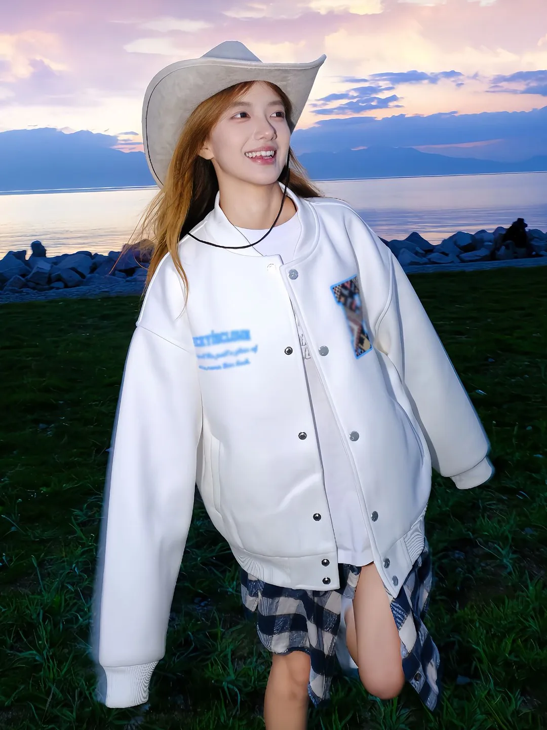 

Maze Pattern Embroidered Baseball Jaet ex Spring Autumn Outdoor Windproof College Sle Coat Loose Fit CleanFit Sle