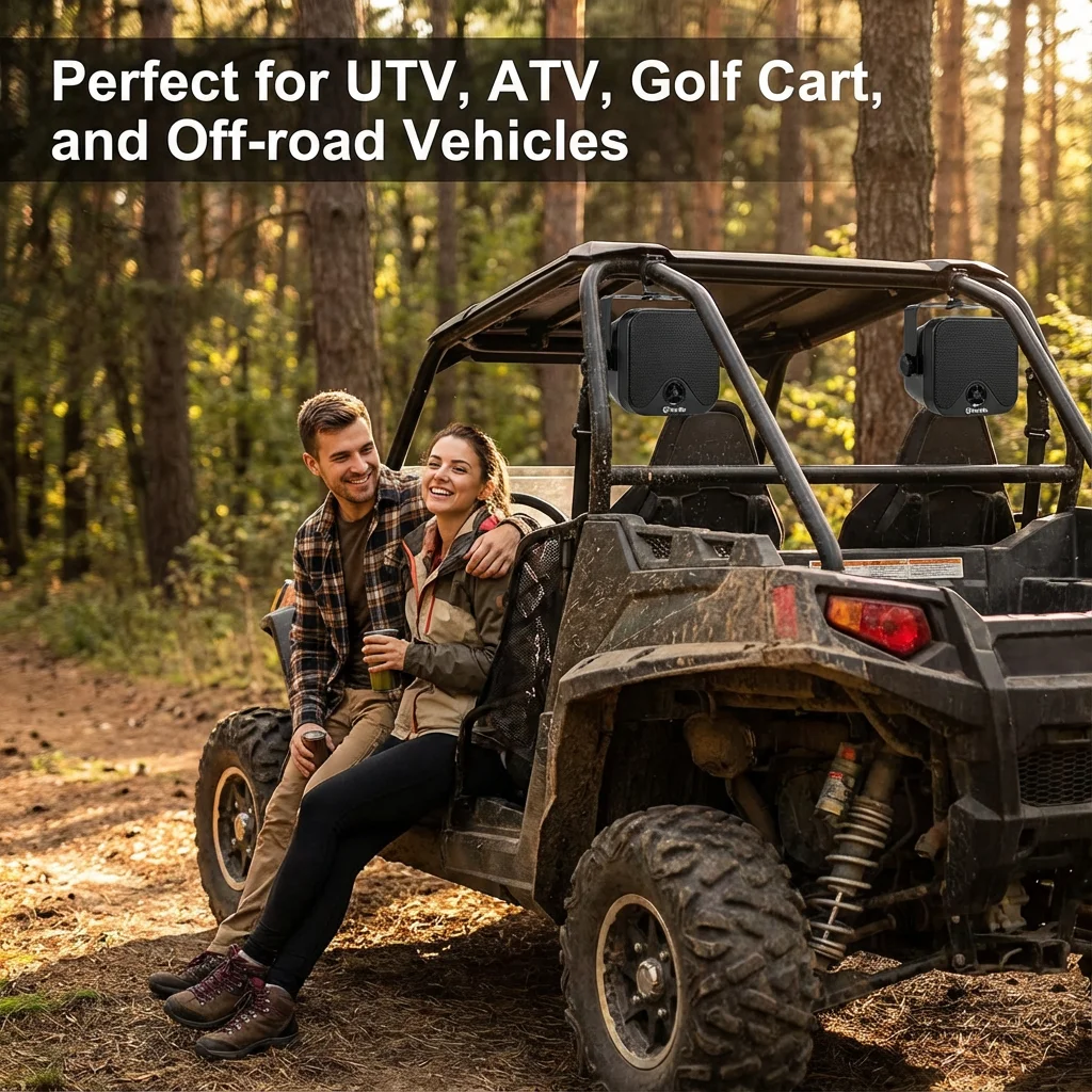 

Водонепроницаемые морские Bluetooth-колонки Herdio 4'' 100W для тяжелых условий эксплуатации - накладной монтаж для кемперов, квадроциклов, UTV, RZR, гольф-каров, лодок