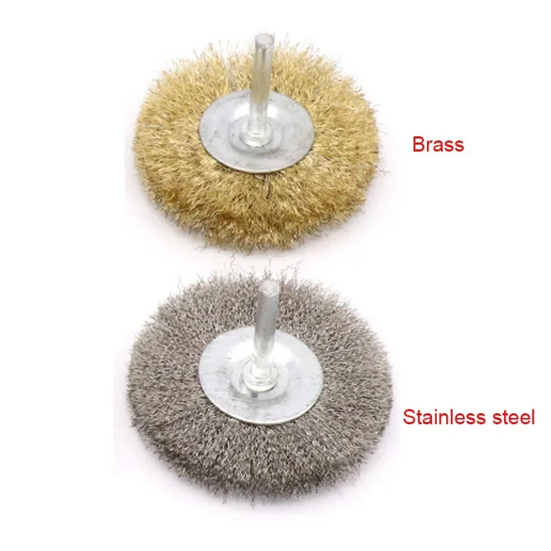 New 1PCS Shank 6mm Stainless Steel/Brass Plated Wire Brush Wheel T Type Polishing Wood Furniture Grinding Head Abrasive Tool