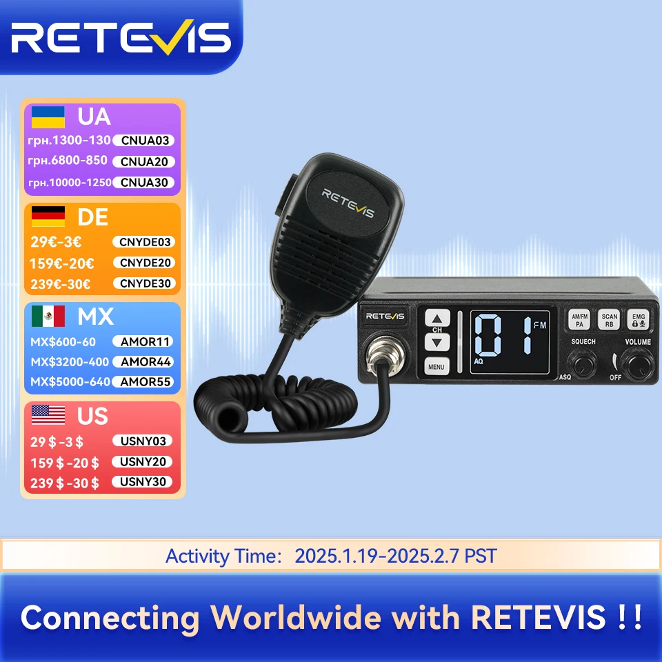 Retevis MB63 CB Radio Station Long Range Communication Professional CB Car Mobile Ham Radio AM FM Channel 9/19 VOX For Truckers