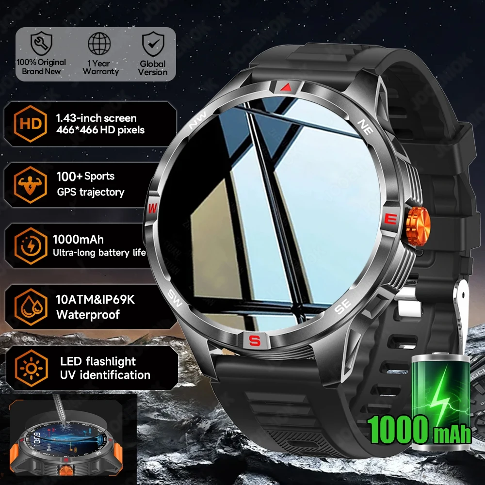 

New Military Outdoor Smart Watch Men 1000mAh Ultra-Long Battery Life Fitness Tracker Calling IP68 Waterproof Sports Smartwatch