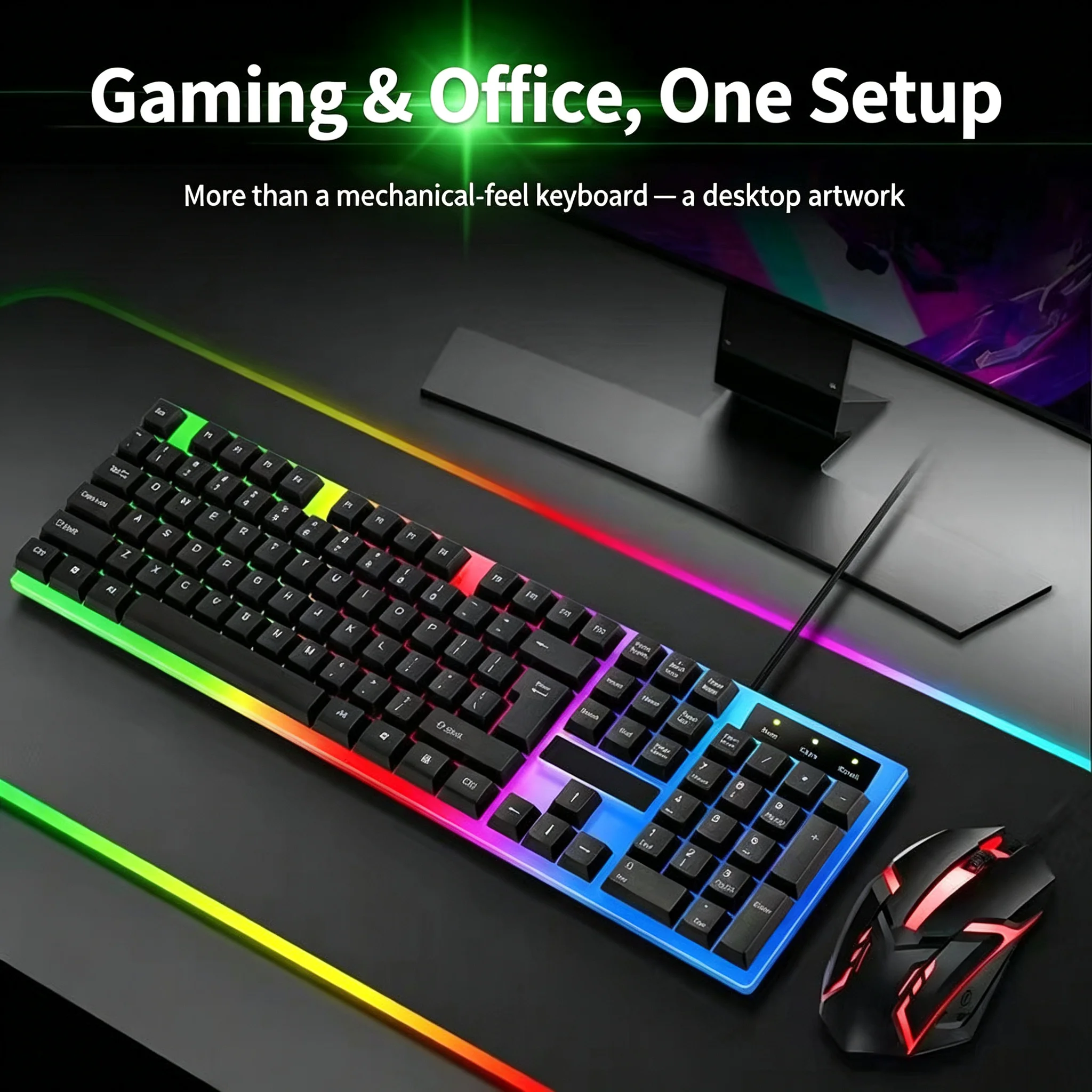 Mechanical Touch Feel RGB Backlit Wired Keyboard Gaming/Office Ergonomic Design Keyboard Support Waterproof  For PC Computer