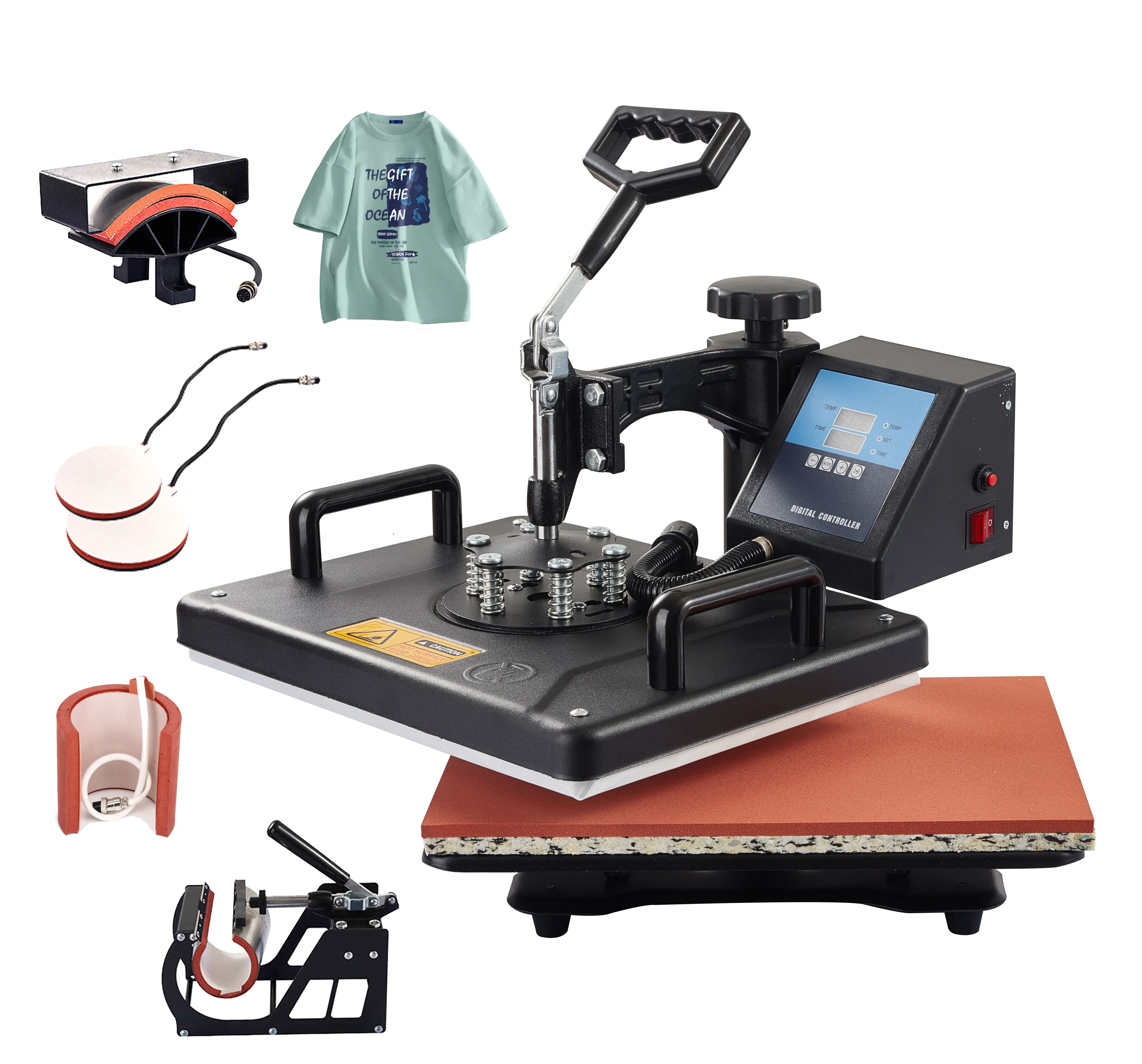 Cheap 30*38CM 6 in 1 Combo Heat Press Machine Sublimation Printer 2D Heat Transfer Machine for Cap Mug Plate Tshirts CE Approved