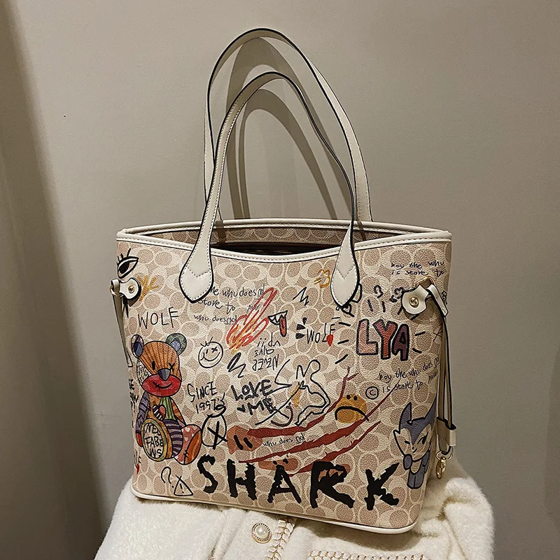 

Женские сумки-тоут, кожаные сумки высокого качества, деловые сумки для хранения вещей, большая сумка с художественным граффити, сумка с принтом медвежонка, сумки на плечо