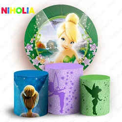 Disney Tinker Bell Round Backdrop Girls Birthday Party Decoration Background Elastic Cylider Cover Photo Booth Prop