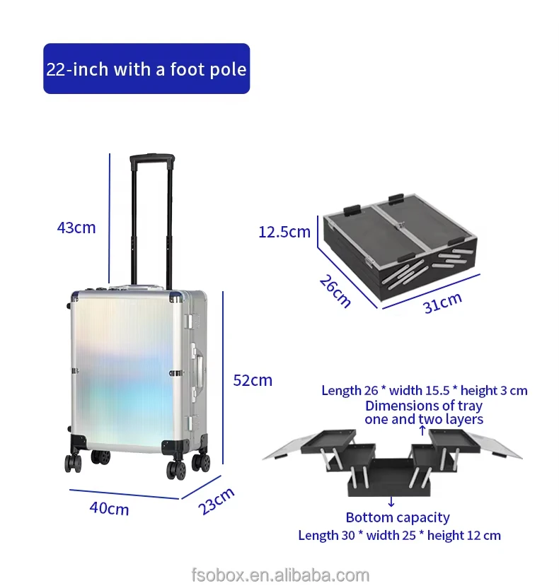 OBOX Portable And Foldable Rechargeable Makeup Case With Mirror-Equipped For Make Up Artist Fireproof MDF Board Anti Water