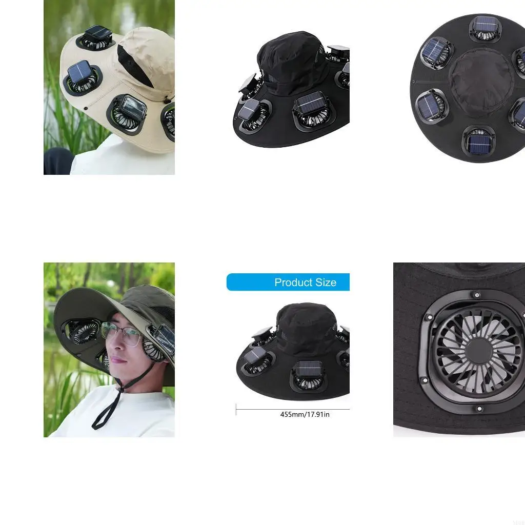 Solar Cell Fan Hat with Six Around Hat, Broad Shade Coverage for Outdoor Days and Listed Port in Y08E
