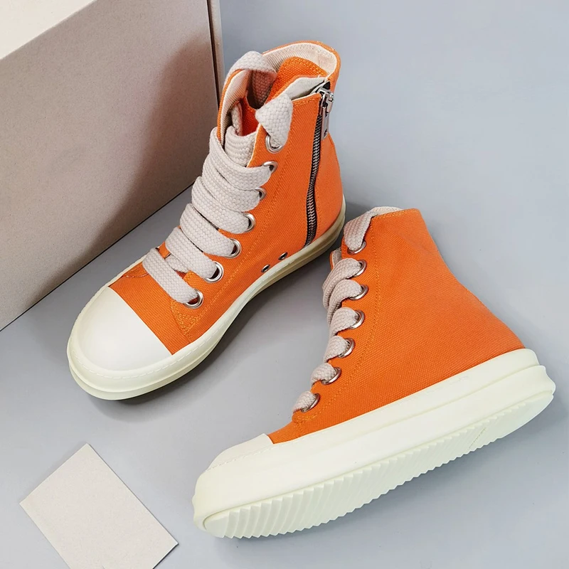 

Fashion Men's Shoes Jumbo Shoeslace Women's Sneakers Lace-up Solid High-top Orange Canvas Shoes for Men