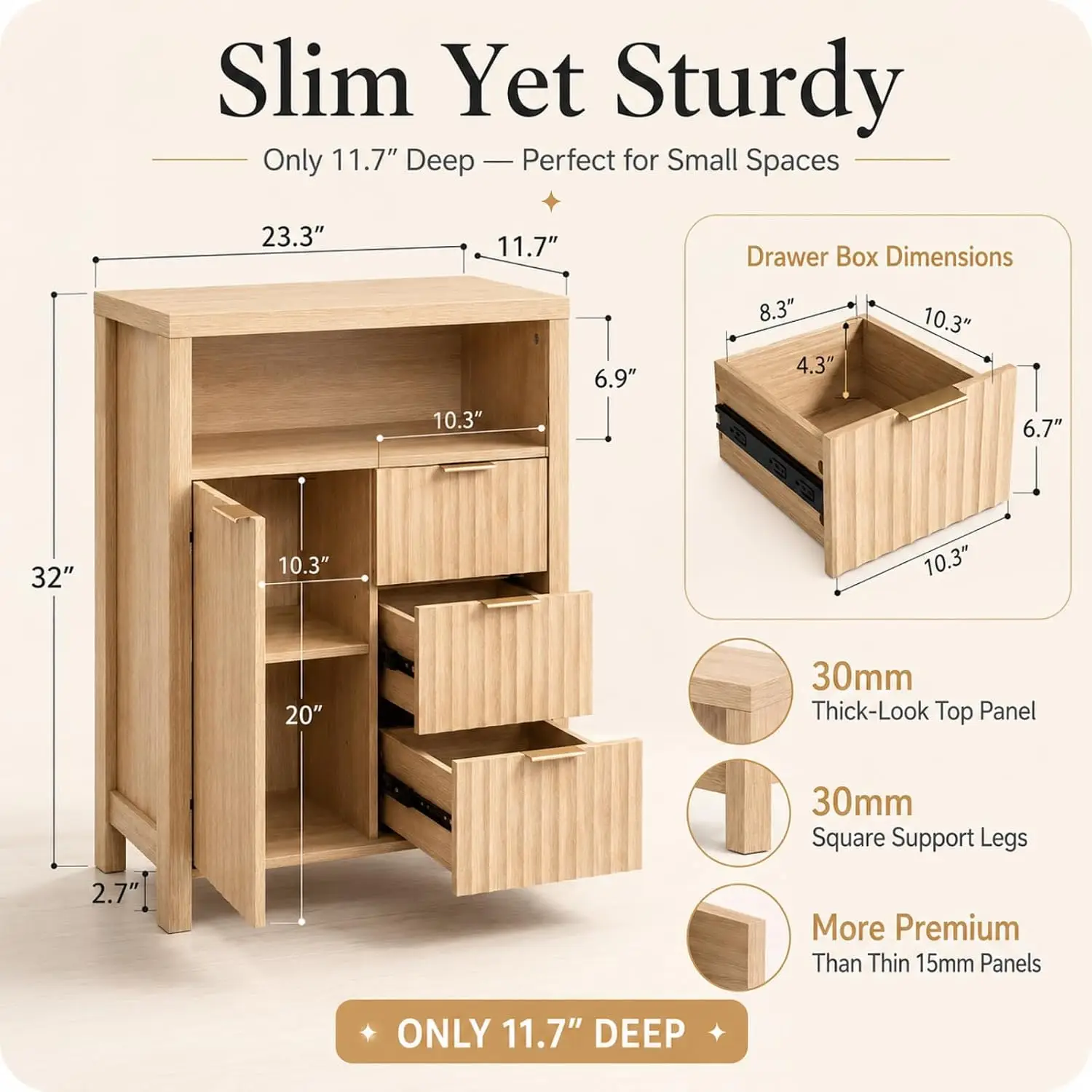 Bathroom Storage Cabinet with Drawers & Door, Slim Freestanding Floor Cabinet Organizer for Small Spaces, Customized