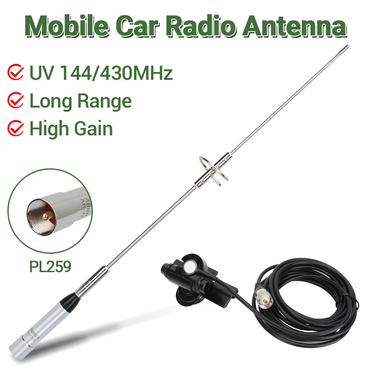 ABBREE AR-770S Mobile Car Antenna PL259 Dual Band High Gain For TYT Baojie BJ-218 AR-2520 AR-M70 Amateur Car Mobile Radio