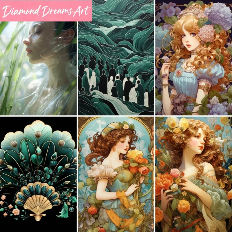 

Набор для вышивания алмазной мозаикой без рамки, «Европейская девочка в цветах», для взрослых, с алмазными стразами, для декора гостиной и спальни