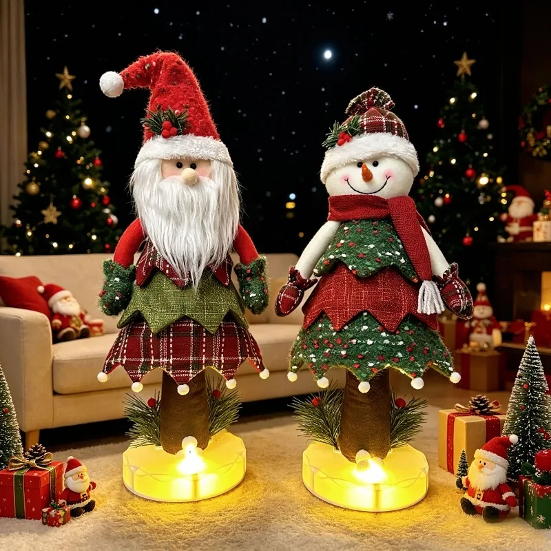 New Christmas Bobble Figurine with Spring and Light-up Base – Santa Claus and Snowman Christmas Decorations Home Decorations