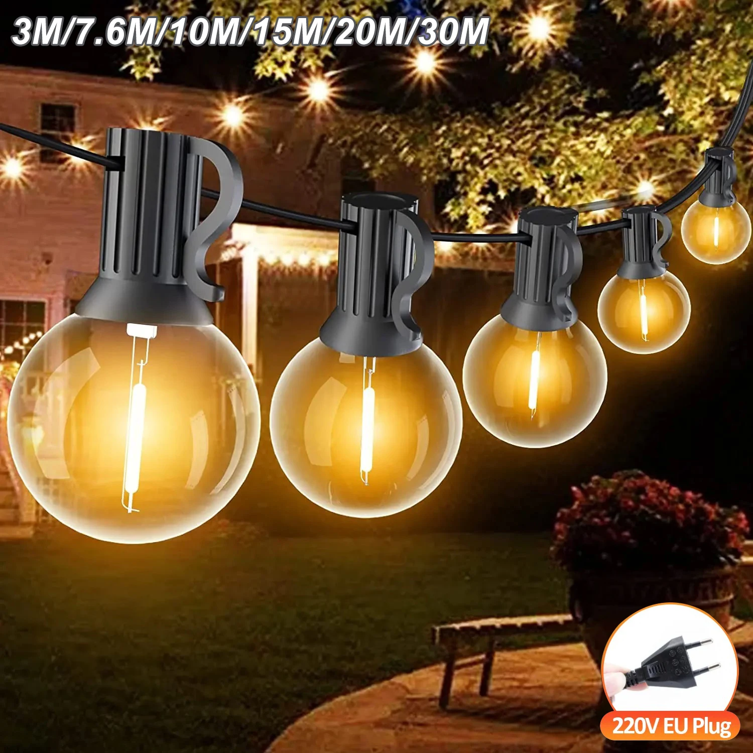 Stringa di luce esterna a LED da 3-30 m Spina europea G40 Lampadina a sfera Luci infrangibili per patio Impermeabili per l'arredamento del giardino del cortile