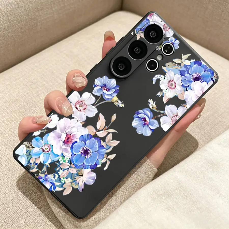 Blue Flower Print Phone Cover Case for Samsung Galaxy S26 Ultra S26+ S20 S21 FE S23 Note 20 8 9 10 S25 Plus S24+ S24 S25+ S10 S9