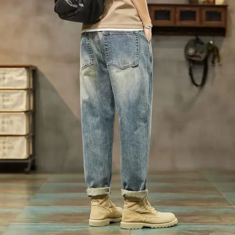 アメリカンヴィンテージブルーメンズカーゴジーンズ春夏ストリートファッション服薄いカジュアルビッグサイズだぶだぶのデニムパンツ JJ701