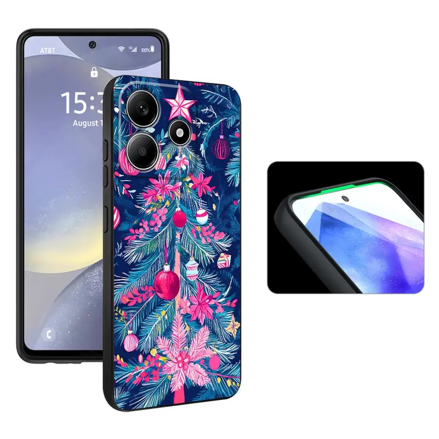 Schwarze weiche Handyhülle für Xiaomi Redmi Note 7 8 13 14 Pro Plus 9 10 11 12 Pro 11s 12s 10S 9S Weihnachtsbaum Rosa