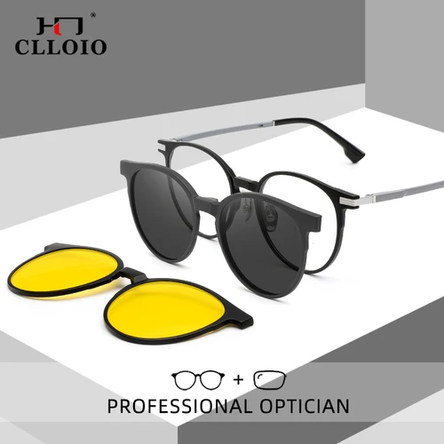 Imagen 2 del producto CLLOIO, gafas graduadas con Clip magnético redondo clásico para hombres y mujeres, gafas de sol polarizadas ópticas para miopía, gafas de lectura para hipermetropía