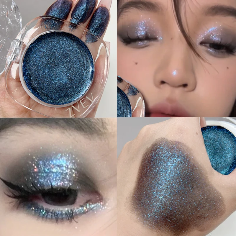 Pearlescent Green Eye Shadow Smoky Blue Monochrome Long Lasting Shimmer Brighten Eyeshadow Highlighter Palette Eye Korean Makeup