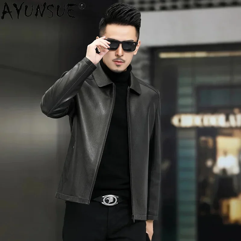 AYUNSUE Real Deerskin Men Leather Jacket Casual Business 2025 Autumn Winter Genuine Jackets Slim Outwear Jaqueta Couro