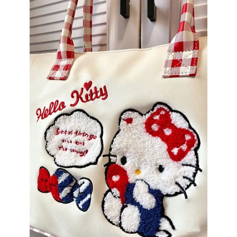 Hello Kitty Bag MINISO Embroidery High-capacity Tote Bag Student Cartoon Fashion One Shoulder Handbag Delicate Versatile Storage