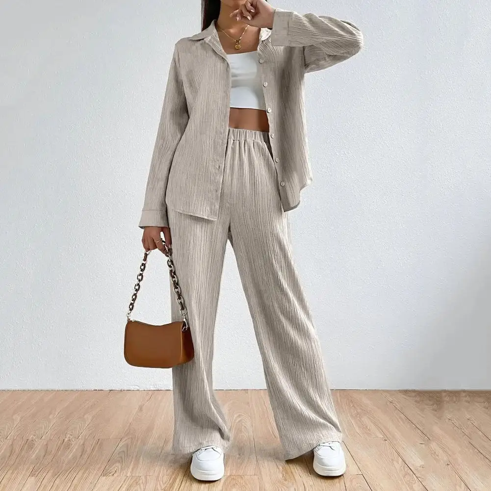 Cardigan Trousers Set Stylish Women\'s Shirt Pants Set with Loose Fit Blouse Wide Leg Trousers Chic Wear Outfit for Fashionable