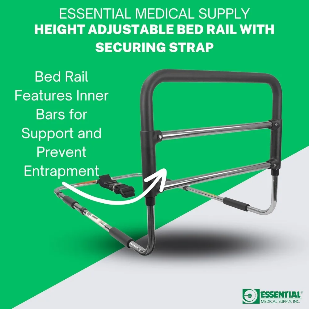Adjustable Bed Safety Rail with Strap for Adults & Seniors, Fits Any Mattress Width for Stability and Fall Prevention