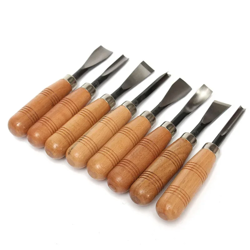 

PMA308 Big Size 8Pcs Woodpecker Dry Hand Wood Carving Tools Chip Detail Chisel Set Knives tool